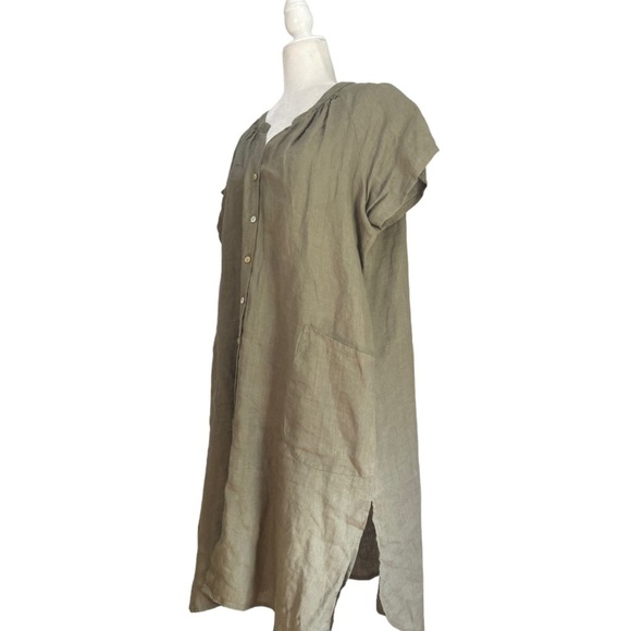 Kyla Seo Bohemian 100% Linen Tunic Dress XXL in Khaki Green - Picture 9 of 10